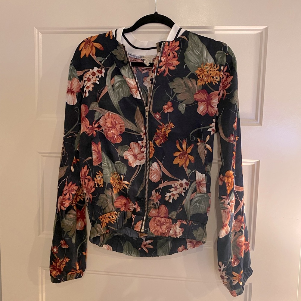 Satin-like Floral Bomber Jacket